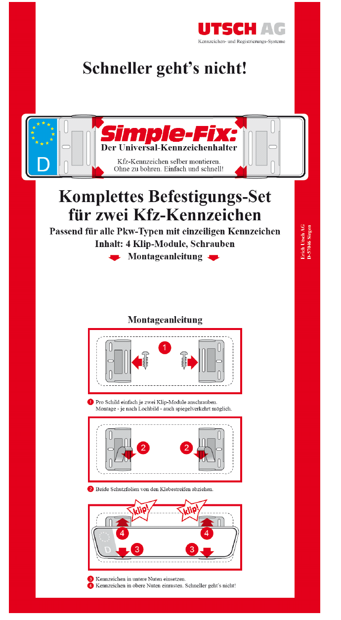 EUFAB KFZ-Kennzeichen Befestigungs-Set Simple-Fix 17028 günstig online  kaufen